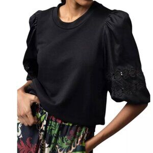 Emily Lovelock Wo's Molly Black Blouse Shirt Top Eyelet Sleeves Size XL Women's